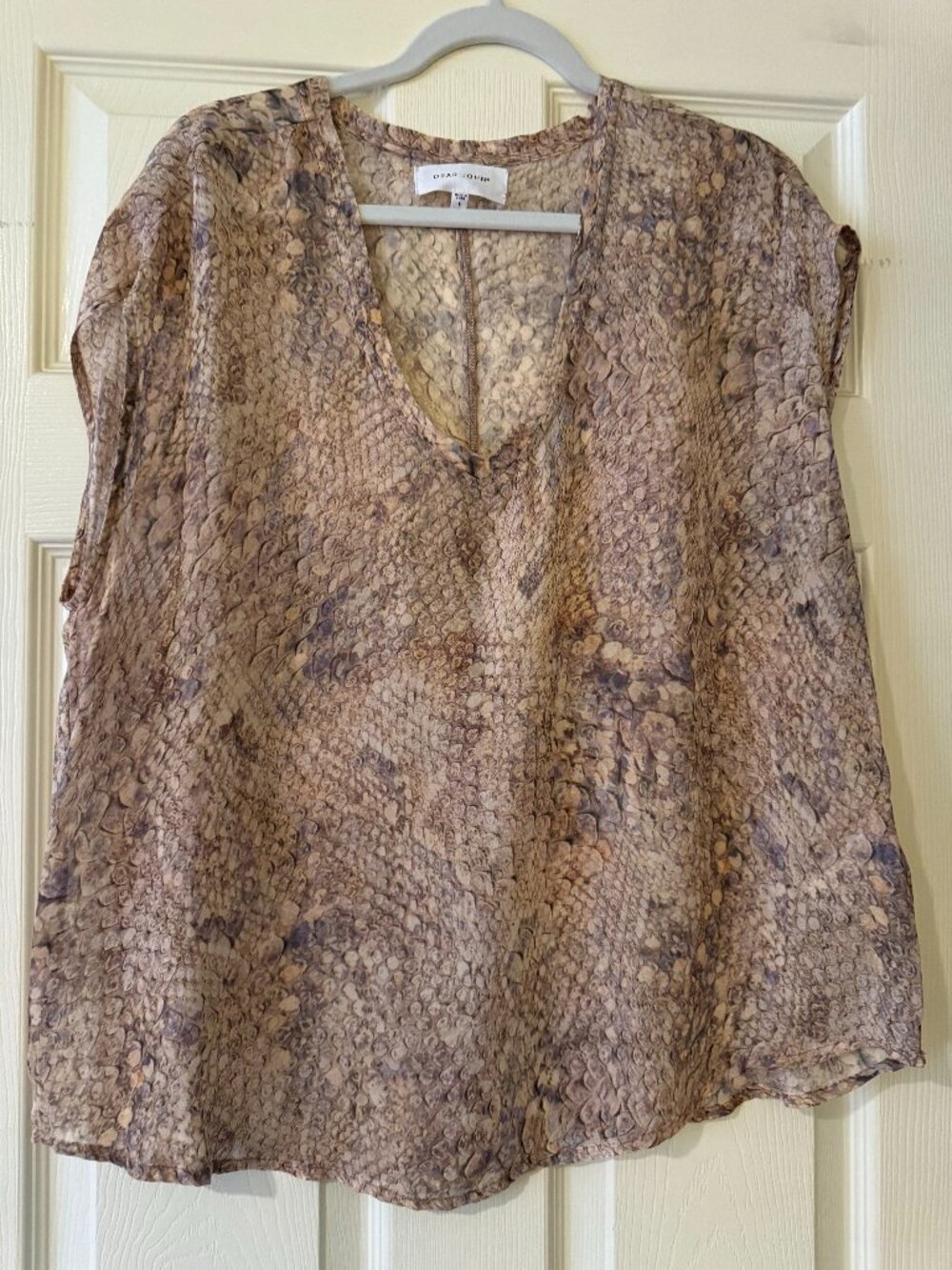 Dear John Yanis Balsamic Snake Print V-Neck Blouse Top Size L